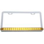 Chrome License Plate Frame With 19 LED 12" Reflector Light Bar - Amber LED/Amber Lens
