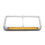 14 LED Chrome Rectangular Dual Headlight Bezel - Amber LED/Amber Lens