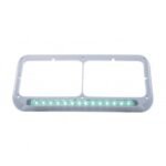 14 LED Chrome Rectangular Dual Headlight Bezel - Green LED/Clear Lens