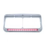 14 LED Chrome Rectangular Dual Headlight Bezel With Visor - Red LED/Clear Lens