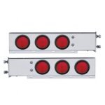 3-3/4" Bolt Pattern Chrome Spring Loaded Light Bar With 6X 4" Lights & Grommets - Red Lens (Pair)