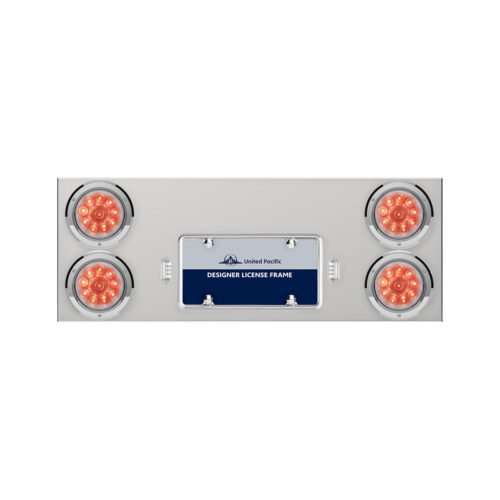 33-3/4" Stainless Rear Center Panel With Four 10 LED 4" Lights & Bezels - Red LED/Clear Lens