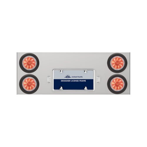 33-3/4" Stainless Rear Center Panel With Four 10 LED 4" Lights & Grommets - Red LED/Clear Lens