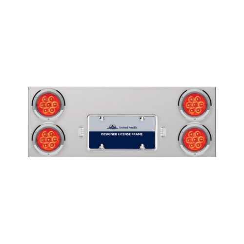 33-3/4" Stainless Rear Center Panel With Four 7 LED 4" Reflector Lights & Bezels - Red LED/Red Lens