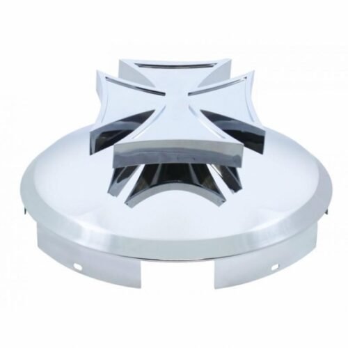 5 Even Notched Chrome Front Hubcap With Iron Cross Spinner - 1" Lip