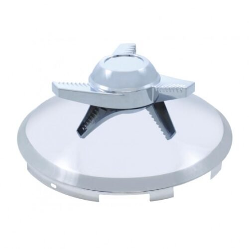 6 Uneven Notched Stainless Front Hubcap With 3 Bar Right Swing Spinner - 7/16" Lip