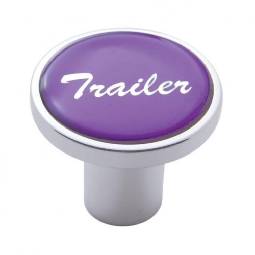 Aluminum Screw-On Air Valve Knob With Glossy Trailer Script Sticker - Purple Sticker