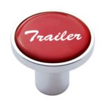 Aluminum Screw-On Air Valve Knob With Glossy Trailer Script Sticker - Red Sticker