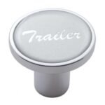 Aluminum Screw-On Air Valve Knob With Glossy Trailer Script Sticker - Silver Sticker
