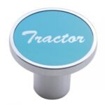 Aluminum Screw-On Air Valve Knob With Tractor Script Sticker - Blue Sticker