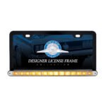 Black License Plate Frame With 14 LED 12" Light Bar - Amber LED/Clear Lens