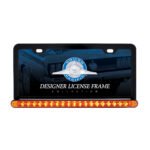 Black License Plate Frame With 19 LED 12" Reflector Light Bar - Amber LED/Amber Lens