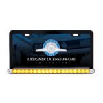 Black License Plate Frame With 19 LED 12" Reflector Light Bar - Amber LED/Clear Lens