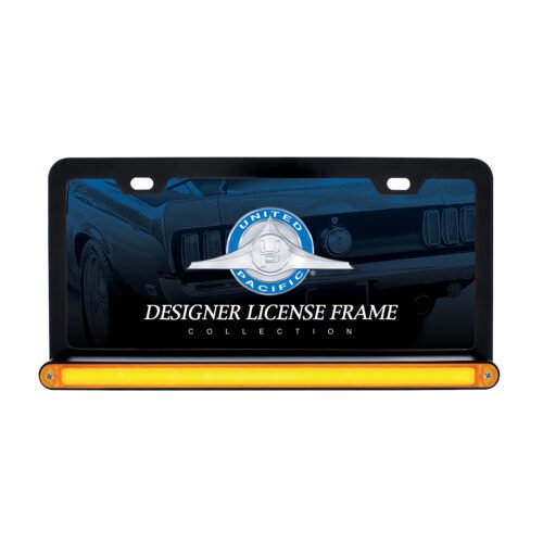 Black License Plate Frame With 24 LED 12" GloLight Bar - Amber LED/Amber Lens