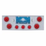 CR Rear Center Panel With 4X 10 LED 4" Lights & 3X 13 LED 2-1/2" Beehive Lights & Visors-Red LED & Lens