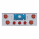 CR Rear Center Panel With 4X 12 LED 4" Reflector Lights & 3X 13 LED 2-1/2" Lights & Visors -Red LED & Lens