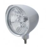 Chrome "Chopper" Headlight With Smooth Visor Crystal H4 Bulb