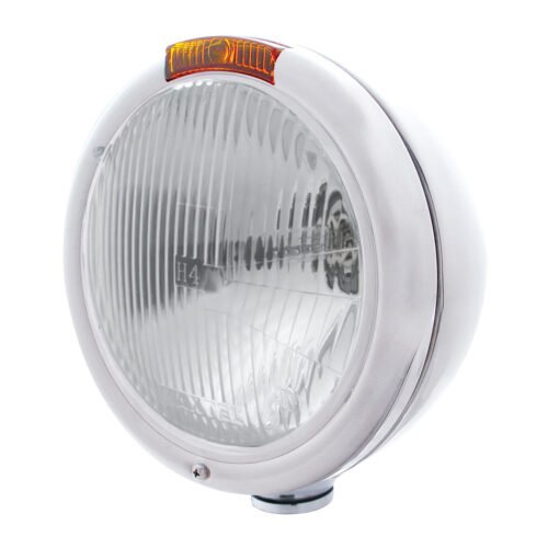 Chrome Classic Headlight H4 Bulb & Turn Signal - Amber Lens
