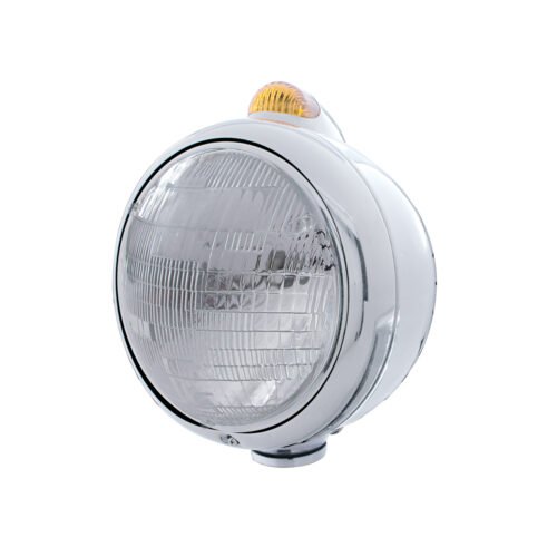Chrome Guide 682-C Headlight 6014 & Dual Mode LED Signal - Amber Lens