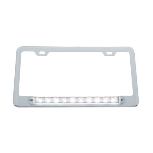 Chrome License Plate Frame With 10 LED 9" Light Bar - White LED/Clear Lens