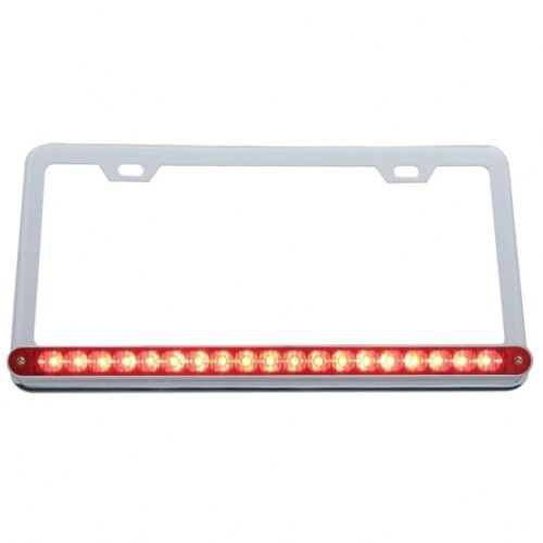 Chrome License Plate Frame With 19 LED 12" Reflector Light Bar - Red LED/Red Lens