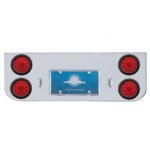 Chrome Rear Center Panel With Four 10 LED 4" Lights & Grommets - Red LED/Red Lens