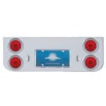 Chrome Rear Center Panel With Four 10 LED 4" Lights & Visors - Red LED/Red Lens