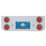 Chrome Rear Center Panel With Four 12 LED 4" Reflector Lights & Visors - Red LED/Red Lens