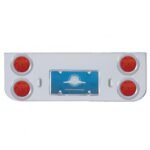 Chrome Rear Center Panel With Four 7 LED 4" Reflector Lights & Bezels - Red LED/Red Lens