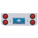 Chrome Rear Center Panel With Four 7 LED 4" Reflector Lights & Grommets - Red LED/Red Lens