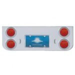 Chrome Rear Center Panel With Four 7 LED 4" Reflector Lights & Visors - Red LED/Red Lens