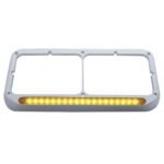 Chrome Rectangular Dual Headlight Bezel With 19 LED Light Bar - Amber LED/Amber Lens