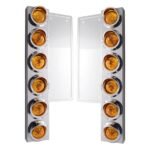 FL SS Front Air Cleaner Bracket W/12X 9 LED 2" Beehive Lights & Visors -Amber LED & Lens (Pair)