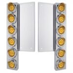 FL SS Front Air Cleaner Bracket W/12X 9 LED 2" Lights & Visors -Amber LED & Lens (Pair)