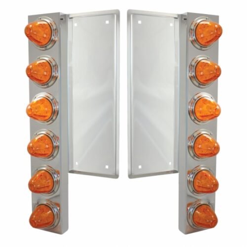 FL SS Front Air Cleaner Bracket With 12X 11 LED Watermelon Lights & Bezels -Amber LED & Lens