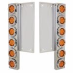 FL SS Front Air Cleaner Bracket With 12X 9 LED 2" Reflector Lights & Bezels -Amber LED & Lens