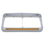 Rectangular Dual Headlight Bezel With Visor And LED Sequential Light Bar (Driver) - Amber LED/Amber Lens - Image 2