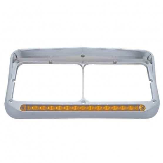 Rectangular-Dual-Headlight-Bezel-With-Visor-And-LED-Sequential-Light-Bar-Driver-Amber-LEDAmber-Lens-1 Rectangular Dual Headlight Bezel With Visor And LED Sequential Light Bar (Driver) - Amber LED/Amber Lens - Image 2