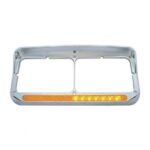 Rectangular Dual Headlight Bezel With Visor And LED Sequential Light Bar (Driver) - Amber LED/Amber Lens - Image 3