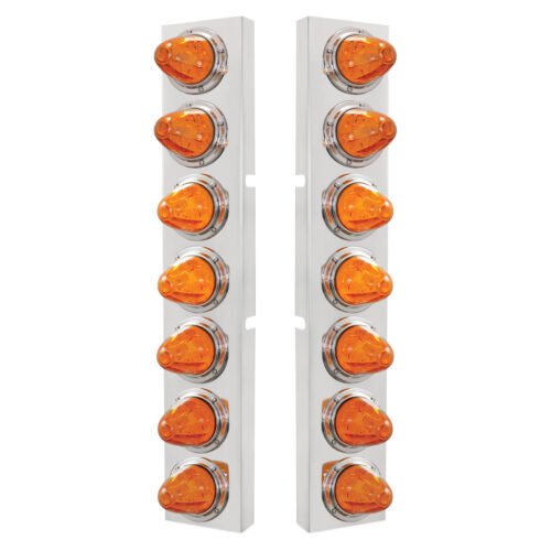 SS Front Air Cleaner Bracket With 14X 11 Amber LED Watermelon Lights & Bezel For KW Trucks -Amber Lens
