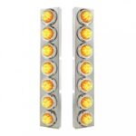 SS Front Air Cleaner Bracket With 14X 9 Amber LED 2" Beehive Lights & Bezels For KW Trucks -Amber Lens