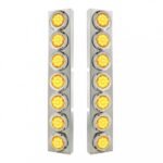 SS Front Air Cleaner Bracket With 14X 9 Amber LED 2" Reflector Lights & Bezel For KW Trucks -Amber Lens