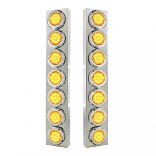 SS Front Air Cleaner Bracket With 14X 9 Amber LED 2" Reflector Lights & Bezel For KW Trucks -Amber Lens