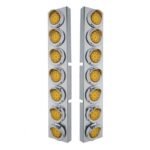 SS Front Air Cleaner Bracket With 14X 9 Amber LED 2" Reflector Lights & Visors For KW Trucks-Amber Lens