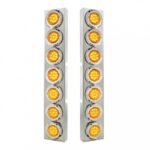 SS Front Air Cleaner Bracket With 14X 9 LED 2" Lights & Bezel For KW Trucks -Amber LED & Lens