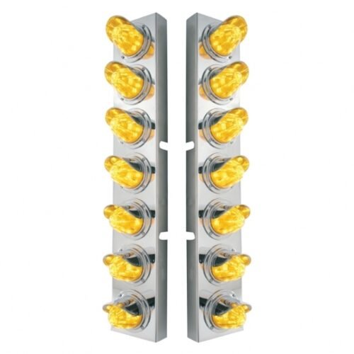 SS Front Air Cleaner Brkt With 14X 11 Amber LED Watermelon Light & Visor Bezel For KW Trucks-Amber Lens