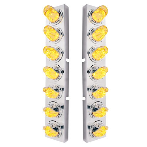 SS Front Air Cleaner Brkt With 14X 11 Amber LED Watermelon Light & Visor Bezel For KW Trucks-Clear Lens