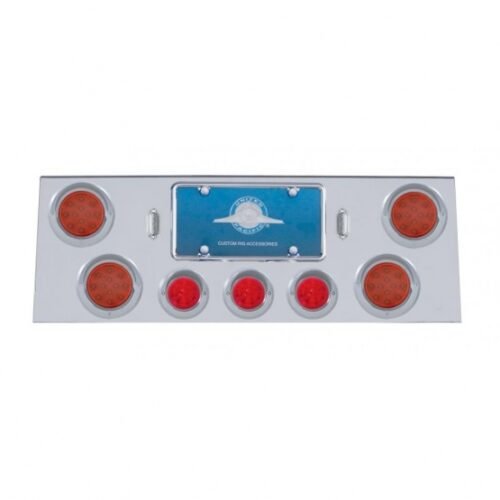 SS Rear Center Panel +4X LED 4" Refl. Light & 3X LED 2-1/2" Beehive Light & Visor-Red LED & Lens