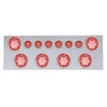 SS Rear Center Panel With 6X 7 LED 4" Reflector Lights & 6X 9 LED 2" Lights & Visors -Red LED & Lens