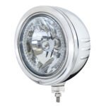 Stainless Bullet Embossed Stripe Headlight Housing With 34 White LED Crystal Halogen Headlight